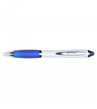 Ручка-стилус исполнена в белом корпусе с хромированными элементами 391634 под нанесение