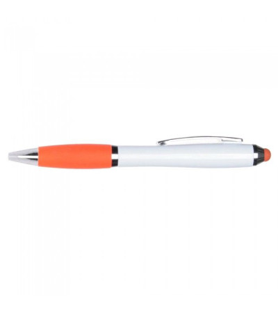 Ручка-стилус исполнена в белом корпусе с хромированными элементами 391634 под нанесение