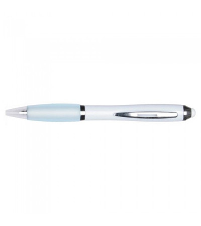 Ручка-стилус исполнена в белом корпусе с хромированными элементами 391634 под нанесение