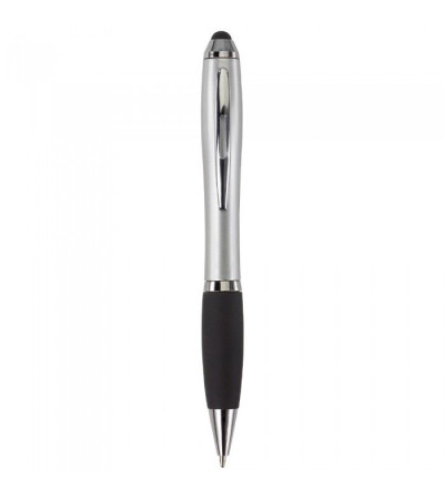 Пластиковая ручка-стилус в цветном корпусе и хромированными элементами под логотип