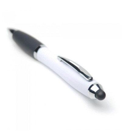 Пластиковая ручка-стилус в цветном корпусе и хромированными элементами под логотип