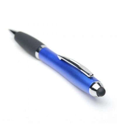 Пластиковая ручка-стилус в цветном корпусе и хромированными элементами под логотип