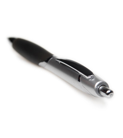 Ручка в серебристом, пластиковом корпусе с черной вставкой 899408 под тампо-печать