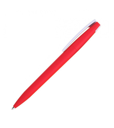 Ручка под моделью Lima в цветном корпусе из Soft touch покрытия с белым клипом под нанесение 