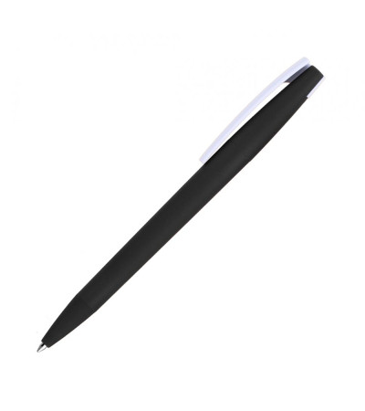 Ручка под моделью Lima в цветном корпусе из Soft touch покрытия с белым клипом под нанесение 