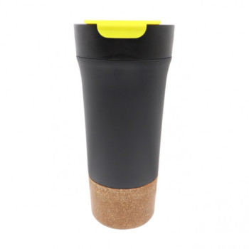 Термо-кружка металлическая, вакуумная с пробковым дном, пластиковой крышечкой и цветным клапаном, 475 мл