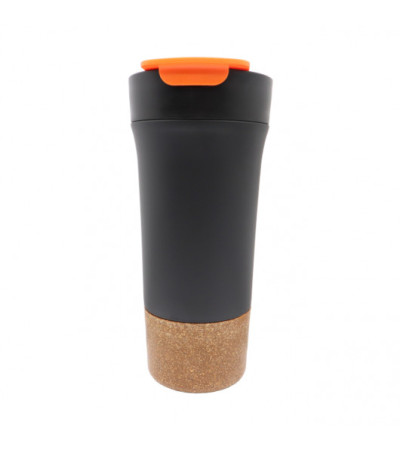 Термо-кружка металлическая, вакуумная с пробковым дном, пластиковой крышечкой и цветным клапаном, 475 мл