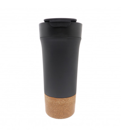 Термо-кружка металлическая, вакуумная с пробковым дном, пластиковой крышечкой и цветным клапаном, 475 мл