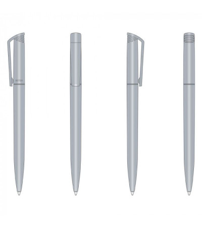 Ручка представлена под моделью Flip Silver в пластиковом, серебристом корпусе под печать
