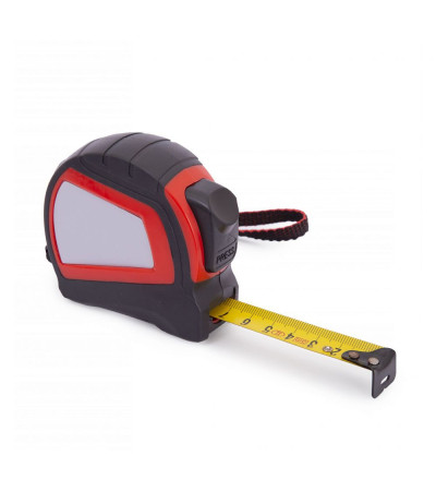 Крепкая, резиновая рулетка с названием Mercure, производства Discover, длиной 5 метров с фиксатором под нанесение