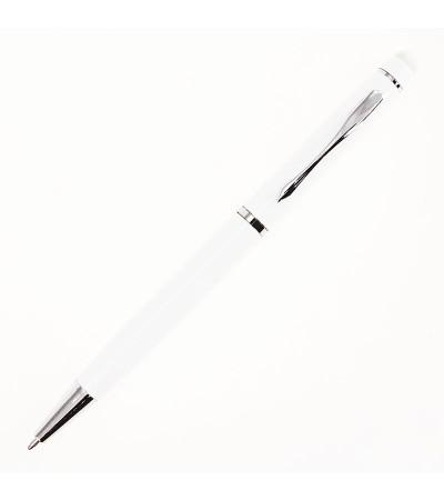 Ручка в элегантном стиле, с названием Gloria в металлическом, глянцевом корпусе и стилусом, под печать логотипа