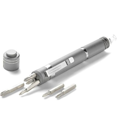 Отвертка в металлическом корпусе на магните с 6 насадками и LED подсветкой, 953117, под гравировку