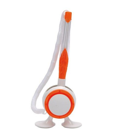 Ручка из прочного пластика на подставке, в белом корпусе и цветными элементами, 911016, под печать