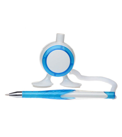 Ручка из прочного пластика на подставке, в белом корпусе и цветными элементами, 911016, под печать