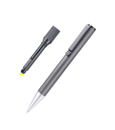 Металлическая ручка с встроенным, желтым маркером, с названием Dakar, под гравировку логотипа