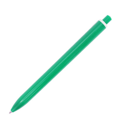 Кнопочная пластиковая шариковая ручка с цветным корпусом и белым клипом Wideclip