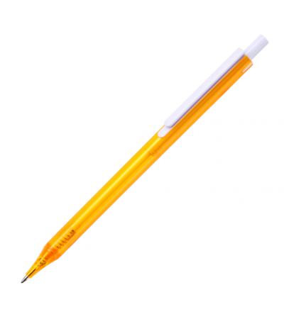 Ручка шариковая, из полупрозрачного цветного пластика с белым клипом New York, ТМTotobi