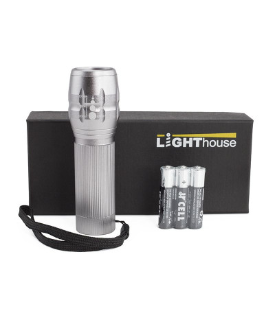 Супер фонарь влагозащищенный Pocket с LED диодами и линзой в металлическом корпусе с 3 режимами работы под гравировку