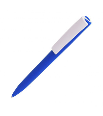 Ручка под моделью Lima в цветном корпусе из Soft touch покрытия с белым клипом под нанесение 