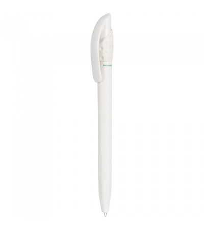 Эко ручка Golff Green из разлагаемого био материала в белом корпусе и цветном клипе под логотип