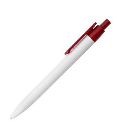 Ручка пластиковая JUNA в белом корпусе и цветным клипом 110170 под печать