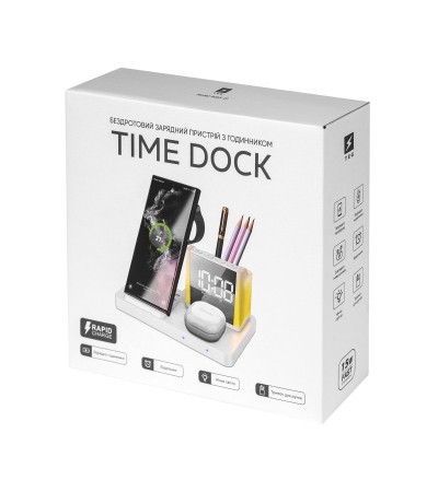 Бездротовий зарядний пристрій з годинником Time Dock, TM TEG
